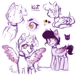 Size: 1800x1800 | Tagged: safe, artist:zowzowo, oc, oc only, oc:kat, pegasus, pony, choker, colored wings, colored wingtips, cute, ear fluff, female, lilac pony, mare, piercing, redesign, sketch, sketch dump, solo, wings