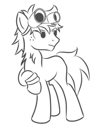 Size: 1500x2000 | Tagged: safe, artist:pizzamovies, oc, oc only, oc:gear ratio, earth pony, pony, goggles, male, monochrome, simple background, solo, stallion
