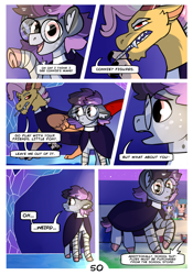 Size: 2100x3000 | Tagged: safe, artist:loryska, oc, oc:larkspur, oc:niko, draconequus, earth pony, hybrid, pony, comic:friendship grows, glasses, high res, interspecies offspring, male, offspring, parent:derpy hooves, parent:discord, parent:doctor whooves, parent:fluttershy, parents:discoshy, parents:doctorderpy, stallion