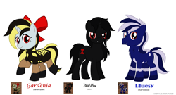 Size: 3510x1900 | Tagged: safe, artist:lonewolf3878, oc, oc:gardenia, black widow, earth pony, monster pony, original species, pony, spider, spiderpony, tarantula, unicorn, ashes town, g4, bow, chest fluff, ear fluff, fangs, garden spider, hair bow, ponified, species swap