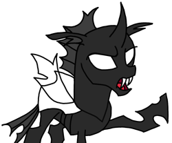 Size: 823x682 | Tagged: safe, artist:agdapl, oc, oc only, changeling, g4, base, changeling oc, fangs, lineart, monochrome, raised hoof, simple background, solo, white background, white changeling