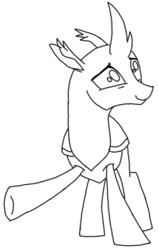 Size: 454x720 | Tagged: safe, artist:agdapl, oc, oc only, changedling, changeling, g4, base, changedling oc, changeling oc, lineart, monochrome, raised hoof, simple background, smiling, solo, white background