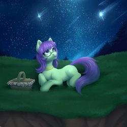 Size: 1500x1500 | Tagged: safe, artist:nika-rain, oc, oc only, earth pony, pony, cute, female, glasses, night, solo, stars