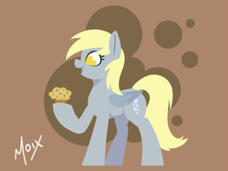 Size: 2125x1597 | Tagged: safe, artist:supermoix, derpy hooves, pegasus, pony, g4, cute, female, food, happy, lineless, mare, muffin, no pupils, simple background, solo, wings