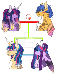 Size: 600x755 | Tagged: safe, artist:malinraf1615, flash sentry, twilight sparkle, oc, oc:diamond wings, oc:jake, alicorn, pony, g4, deviantart watermark, family tree, obtrusive watermark, offspring, parent:flash sentry, parent:twilight sparkle, parents:flashlight, scar, simple background, transparent background, twilight sparkle (alicorn), ultimate twilight, watermark