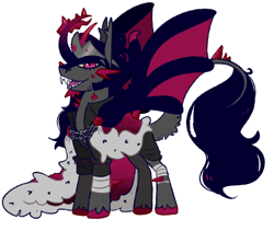 Size: 500x422 | Tagged: safe, alternate version, artist:goatpaste, king sombra, alicorn, pony, umbrum, g4, alicornified, alternate design, bat wings, cape, clothes, fangs, leonine tail, male, race swap, simple background, solo, sombracorn, stallion, white background, wings