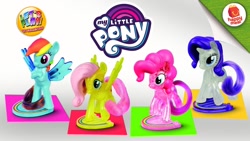 Size: 1280x720 | Tagged: safe, fluttershy, pinkie pie, rainbow dash, rarity, g4, happy meal, mcdonald's, mcdonald's happy meal toys, my little pony logo, rainbow, toy