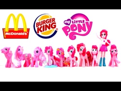 Size: 480x360 | Tagged: safe, pinkie pie, earth pony, pony, equestria girls, g3, g4, burger king, doll, happy meal, mcdonald's, mcdonald's happy meal toys, my little pony logo, toy