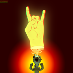 Size: 1700x1700 | Tagged: safe, artist:kirasunnight, lyra heartstrings, pony, unicorn, g4, devil horn (gesture), glowing horn, hand, heavy metal, horn, magic, magic hands, metal as fuck, open mouth, simple background, solo, that pony sure does love hands