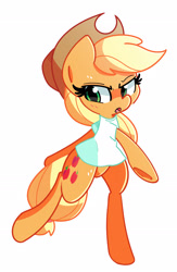 Size: 1705x2615 | Tagged: safe, artist:kindakismet, applejack, earth pony, pony, g4, bipedal, bottomless, clothes, cute, female, jackabetes, mare, open mouth, partial nudity, shirt, simple background, solo, t-shirt, white background