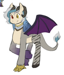 Size: 1046x1218 | Tagged: safe, oc, oc only, oc:delusion, draconequus, hybrid, draconequus oc, heterochromia, horn, horns, solo, stripes, talons, wings