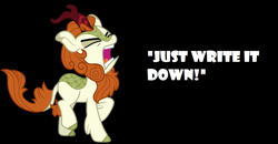 Size: 1202x624 | Tagged: safe, artist:cloudy glow, derpibooru exclusive, edit, editor:twilyisbestpone, vector edit, autumn blaze, kirin, g4, sounds of silence, angry, autumn blaze is not amused, black background, cloven hooves, colored hooves, eyes closed, female, quote, rage, simple background, solo, unamused, vector