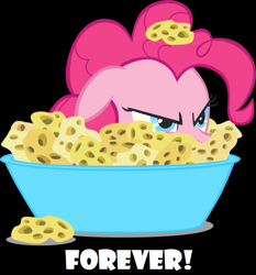 Size: 627x672 | Tagged: safe, artist:greseres, derpibooru exclusive, edit, editor:twilyisbestpone, vector edit, pinkie pie, earth pony, pony, g4, angry, black background, bowl, ears back, female, forever, hiding, lurking, mare, narrowed eyes, pinkie being pinkie, simple background, solo, sponge, vector