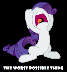 Size: 595x640 | Tagged: safe, artist:ajdispirito, derpibooru exclusive, edit, editor:twilyisbestpone, vector edit, rarity, pony, unicorn, g4, black background, despair, female, hooves in air, horrified, mare, marshmelodrama, nose in the air, open mouth, rarity being rarity, sad, screaming, simple background, solo, the worst possible thing, vector, volumetric mouth