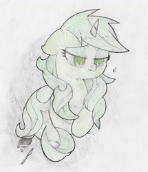 Size: 3873x4510 | Tagged: safe, artist:foxtrot3, oc, oc:rose compass, changeling, changeling queen, pony, unicorn, andalusian changeling, bust, disguise, disguised changeling, female, green eyes, green mane, not rainbow dash, portrait, solo, spilled ink