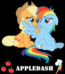 Size: 637x719 | Tagged: safe, artist:blackgryph0n, artist:daydreamsyndrom, derpibooru exclusive, edit, editor:twilyisbestpone, vector edit, applejack, rainbow dash, earth pony, pegasus, pony, g4, black background, cutie mark, eye contact, female, floppy ears, lesbian, lidded eyes, looking at each other, mare, pouting, pouty lips, ship:appledash, shipping, simple background, sitting, spread wings, vector, wings