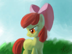 Size: 800x600 | Tagged: dead source, safe, artist:grissaecrim, apple bloom, earth pony, pony, g4, angry, blank flank, female, filly, solo, upset