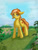 Size: 6000x8000 | Tagged: artist needed, safe, oc, oc only, oc:fruitlines, bird, earth pony, pony, commission, grass, looking at you, mountain, solo, ych result