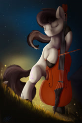 Size: 1600x2400 | Tagged: safe, artist:tenebrisnoctus, octavia melody, earth pony, pony, g4, bipedal, bow (instrument), cello, cello bow, dexterous hooves, eyes closed, female, hoof hold, mare, musical instrument, solo