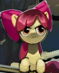 Size: 448x552 | Tagged: safe, artist:vombavr, edit, apple bloom, earth pony, pony, g4, angry, cropped, female, filly, solo