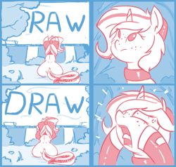 Size: 1135x1079 | Tagged: safe, artist:shydale, oc, oc only, oc:lilith, pony, unicorn, billboard, bow, butt, choker, clothes, comic, emotions, female, freckles, hair bow, mare, meme, open mouth, parody, pinpoint eyes, plot, reading, screaming, simpsons did it, sitting, sketch, socks, solo, wide hips