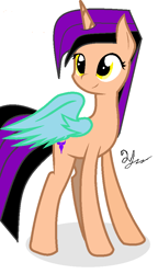 Size: 552x960 | Tagged: safe, artist:mudmee-thai, oc, oc only, alicorn, pony, alicorn oc, female, horn, looking back, mare, signature, simple background, smiling, solo, white background, wings