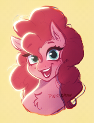 Size: 1387x1808 | Tagged: safe, artist:pinksdraws, pinkie pie, earth pony, pony, g4, bust, chest fluff, cute, diapinkes, looking at you, open mouth, open smile, portrait, smiling, smiling at you, solo