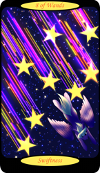 Size: 1500x2591 | Tagged: safe, artist:sixes&sevens, part of a set, cloudchaser, pegasus, pony, g4, eight of wands, female, flying, minor arcana, night, shooting star, solo, space, stars, tarot card