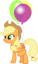 Size: 3000x5068 | Tagged: safe, artist:cloudy glow, artist:yanoda, applejack, earth pony, pony, g4, one bad apple, .ai available, applejack's hat, balloon, cowboy hat, cutie mark, female, grin, hat, high res, holding, mare, party balloon, simple background, smiling, solo, stetson, teeth, transparent background, vector