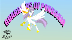 Size: 1364x764 | Tagged: safe, artist:shawn keller, oc, oc only, oc:athena (shawn keller), pegasus, pony, guardians of pondonia, concave belly, female, logo, mare, margarita paranormal, slender, solo, thin, wings