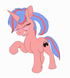 Size: 500x558 | Tagged: safe, artist:tuwka, oc, oc only, oc:bree, pony, unicorn, g4, animated, commission, cute, dancing, eyes closed, female, frame by frame, gif, glasses, mare, meganekko, simple background, smooth as butter, solo, white background