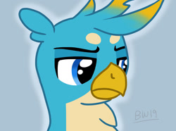 Size: 1280x951 | Tagged: safe, artist:zipadeelady, gallus, griffon, g4, bust, frown, gallus is not amused, male, signature, solo, unamused