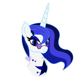 Size: 2000x2000 | Tagged: safe, artist:lovinglypromise, oc, oc only, oc:waterdrop, pony, unicorn, bust, female, high res, mare, portrait, simple background, solo, sunglasses, transparent background