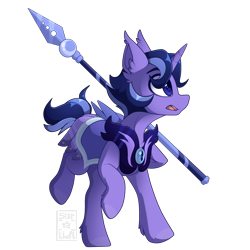 Size: 2200x2200 | Tagged: safe, artist:star-theft, oc, oc only, pony, unicorn, armor, high res, horn, night guard, night guard armor, solo, spear, unicorn oc, watermark, weapon