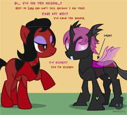 Size: 1314x1189 | Tagged: safe, artist:wheatley r.h., derpibooru exclusive, oc, oc only, oc:lara, oc:red widow, changeling, comic:still hungry, angry, beret, changeling oc, clothes, corset, eyeshadow, female, hat, makeup, mare, pink changeling, purple eyeshadow, raised hoof, single panel, solo, vector, watermark