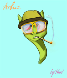 Size: 1770x2061 | Tagged: safe, artist:i love hurt, oc, oc only, oc:arbuz, earth pony, pony, fear and loathing in las vegas, hunter s. thompson, smoking, solo
