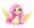 Size: 1024x838 | Tagged: safe, artist:sparkling_light, fluttershy, pegasus, pony, g4, :3, blushing, bust, chest fluff, cute, daaaaaaaaaaaw, feather, female, grin, lip bite, looking at you, mare, portrait, shyabetes, simple background, smiling, solo, spread wings, white background, wings