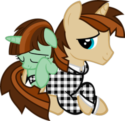 Size: 1768x1708 | Tagged: safe, artist:pegasski, oc, oc only, oc:las vegas, pony, unicorn, g4, base used, clothes, duo, eyelashes, eyes closed, father and child, father and daughter, female, filly, horn, lying down, male, prone, simple background, sleeping, stallion, transparent background, unicorn oc