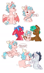 Size: 1280x2101 | Tagged: safe, artist:moccabliss, biscuit, cozy glow, rumble, spur, bat pony, pegasus, pony, g4, adopted, adoption, beanbrows, cozybetes, cozylove, cute, ear piercing, eyebrows, facial markings, female, headcanon, hybrid wings, lesbian, male, piercing, ship:rumbleglow, shipping, siblings, smiling, trans female, transgender, what if, wings