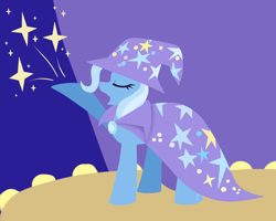 Size: 2500x2000 | Tagged: safe, artist:hellishnya, trixie, pony, unicorn, g4, cape, clothes, eyes closed, female, hat, high res, lineless, magic, mare, open mouth, solo, stage, trixie's cape, trixie's hat
