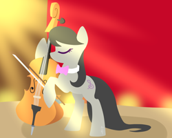 Size: 2500x2000 | Tagged: safe, artist:hellishnya, octavia melody, earth pony, pony, g4, bow (instrument), bowtie, cello, eyes closed, female, high res, lineless, mare, musical instrument, playing, solo, stage