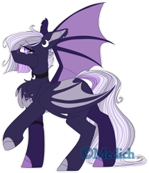 Size: 2269x2643 | Tagged: safe, artist:mediasmile666, oc, oc only, bat pony, pony, bat pony oc, choker, female, high res, looking at you, mare, profile, simple background, spread wings, standing, transparent background, wings