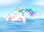 Size: 2251x1684 | Tagged: safe, artist:thebenalpha, princess celestia, alicorn, pony, g4, alternate hairstyle, crazy straw, female, floating, glasses, glowing horn, horn, inflatable toy, inner tube, mare, ponytail, sunglasses, vacation, water