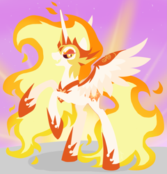 Size: 2401x2497 | Tagged: safe, artist:hellishnya, daybreaker, alicorn, pony, g4, armor, female, high res, lidded eyes, mare, open mouth, rearing, solo, wings