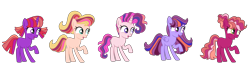 Size: 9395x2940 | Tagged: safe, artist:doctor-nasty-adopts, artist:lanternomega, oc, oc only, earth pony, pegasus, pony, unicorn, absurd resolution, base used, female, filly, offspring, parent:big macintosh, parent:fluttershy, parent:pinkie pie, parent:rainbow dash, parent:rarity, parent:twilight sparkle, parents:fluttermac, parents:pinkiemac, parents:rainbowmac, parents:rarimac, parents:twimac, simple background, transparent background