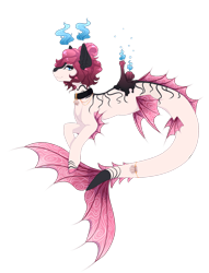Size: 1280x1678 | Tagged: safe, artist:gardenofcandles, oc, oc only, seapony (g4), blue eyes, bubble, collar, colored pupils, dorsal fin, female, fins, fish tail, flowing tail, jewelry, looking at you, necklace, seashell, simple background, smiling, solo, tail, transparent background