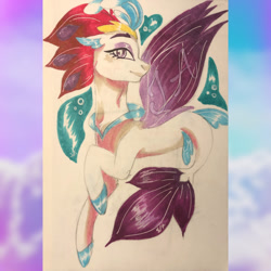 Size: 1024x1024 | Tagged: safe, artist:jdash15, queen novo, seapony (g4), g4, my little pony: the movie, bubble, collar, colored pupils, crown, dorsal fin, female, fin wings, fins, fish tail, jewelry, looking at you, purple eyes, purple wings, regalia, simple background, smiling, solo, tail, water, white background, wings