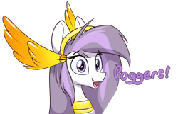 Size: 3177x2048 | Tagged: safe, artist:czu, oc, oc only, oc:athena (shawn keller), pegasus, pony, guardians of pondonia, bust, female, high res, jewelry, mare, meme, necklace, open mouth, poggers, regalia, simple background, slender, solo, thin, transparent background