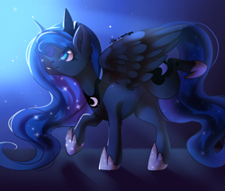 Size: 1200x1016 | Tagged: safe, artist:neonbugzz, artist:tessa_key_, princess luna, alicorn, pony, g4, collaboration, crown, fanart, horn, jewelry, regalia, solo, wings