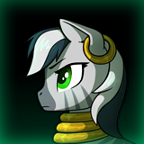 Size: 160x160 | Tagged: safe, artist:dipfanken, oc, oc only, oc:wingu, zebra, fallout equestria, game: fallout equestria: remains, bust, cropped, game screencap, gradient background, picture for breezies, solo